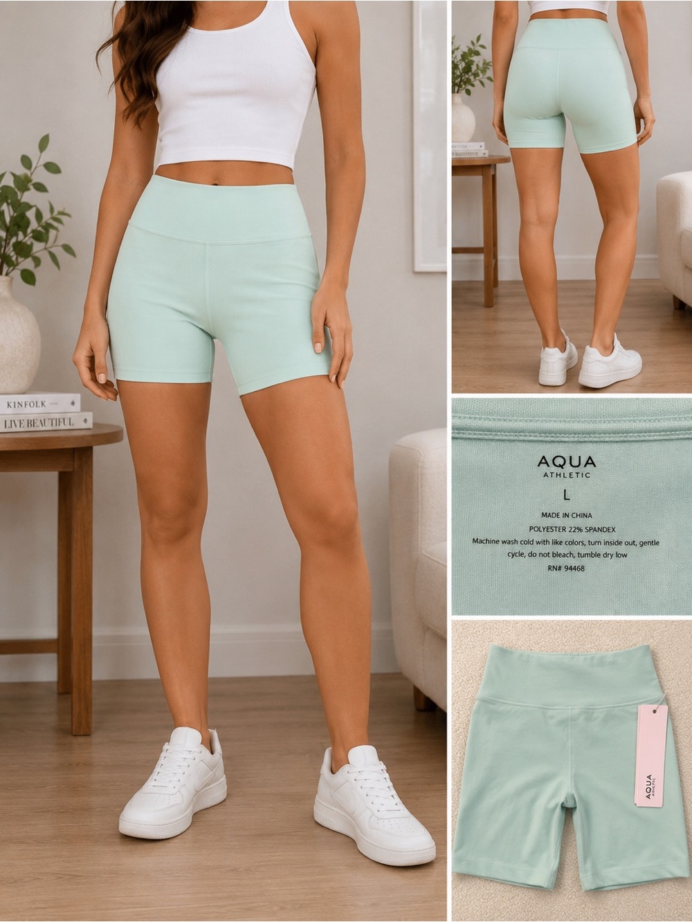 Aqua Mint Green High-Waist Bike Shorts